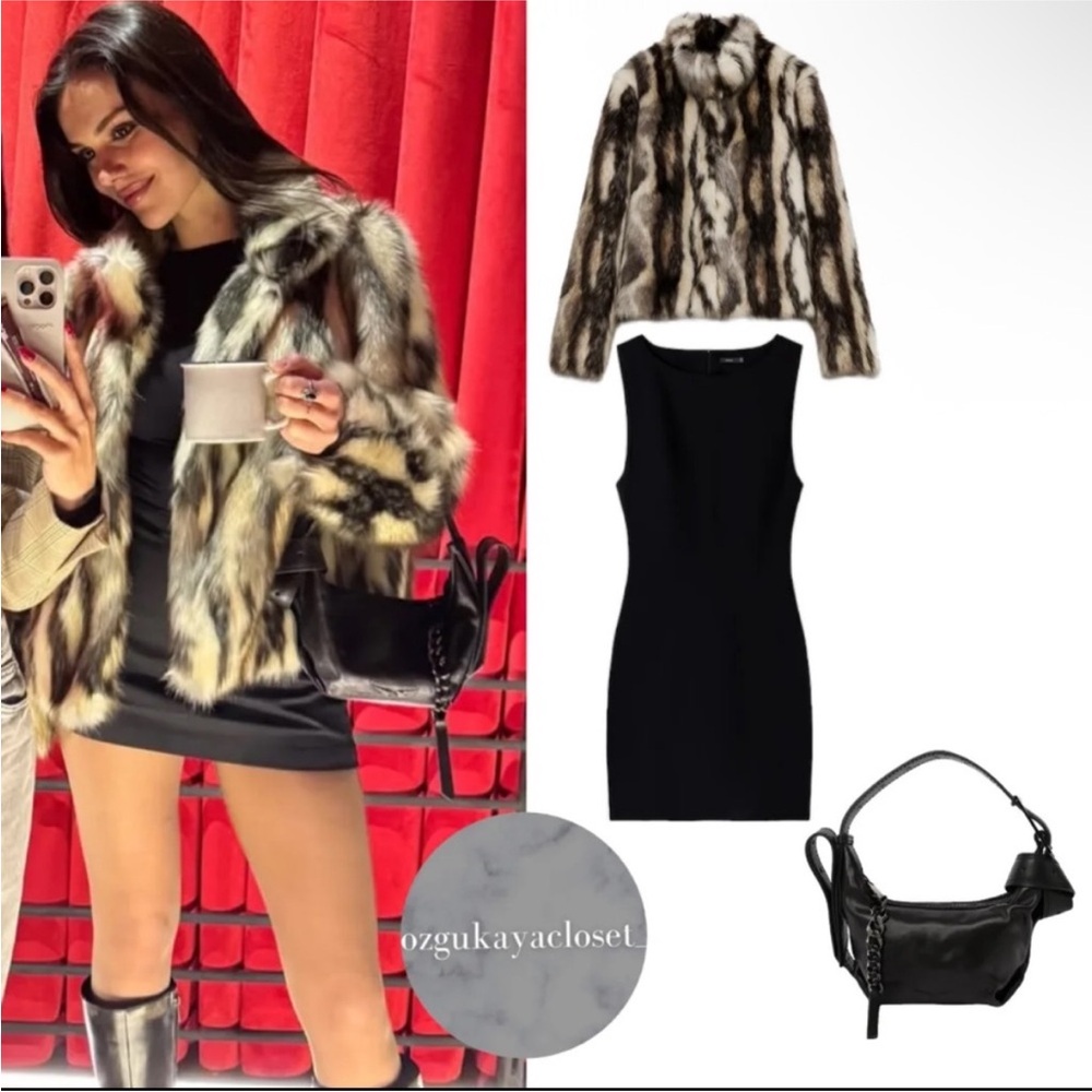 Zara Faux Fur Coat in White, Black and Brown - Picture 8 of 8